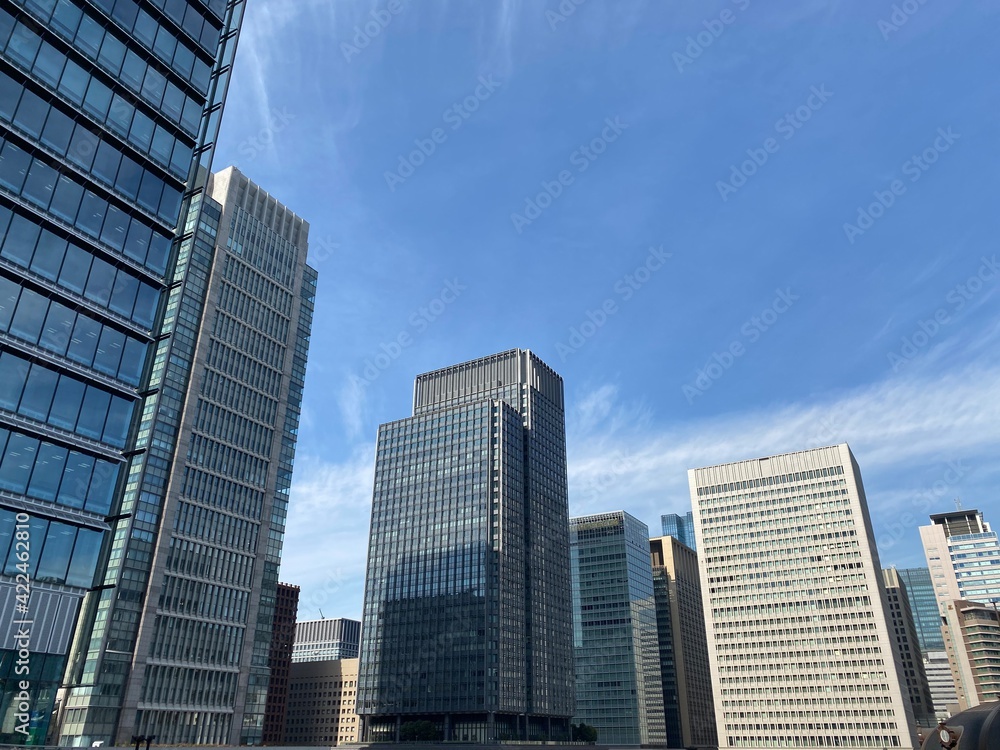Skyscrapers in front of Tokyo Station (Marunouchi, Chiyoda-ku, Tokyo, Japan).