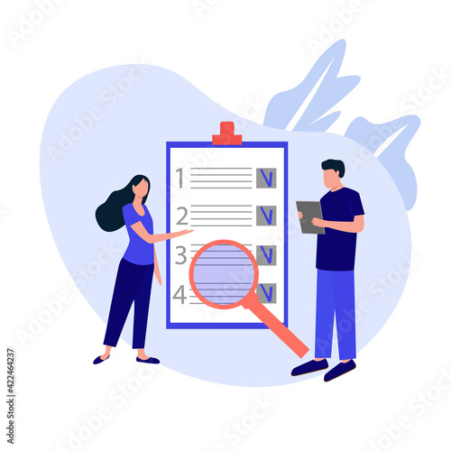 young people study the list of rules, read the manual, make a checklist