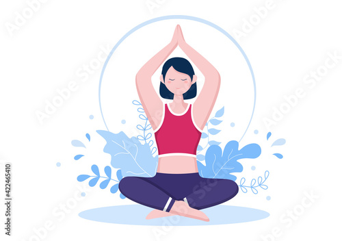 Yoga or Meditation Practices Aim for Health Benefits of the Body to Control Thoughts  Emotions  Inception and Searching for Ideas. Flat Design Vector Illustration