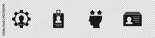 Set Human with gear, Identification badge, User of and Resume icon. Vector