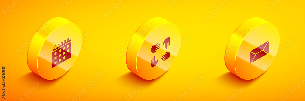 Set Isometric Calendar, Project team base and Envelope icon. Vector Set Isometric Calendar, Project team base and Envelope icon. Vector