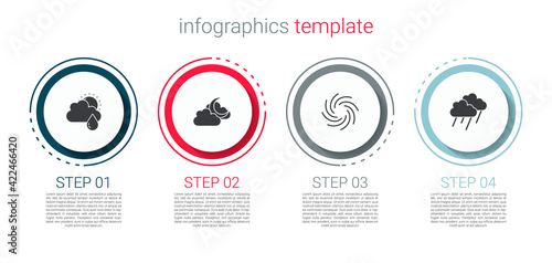 Set Cloud with rain and sun, moon, Tornado and . Business infographic template. Vector