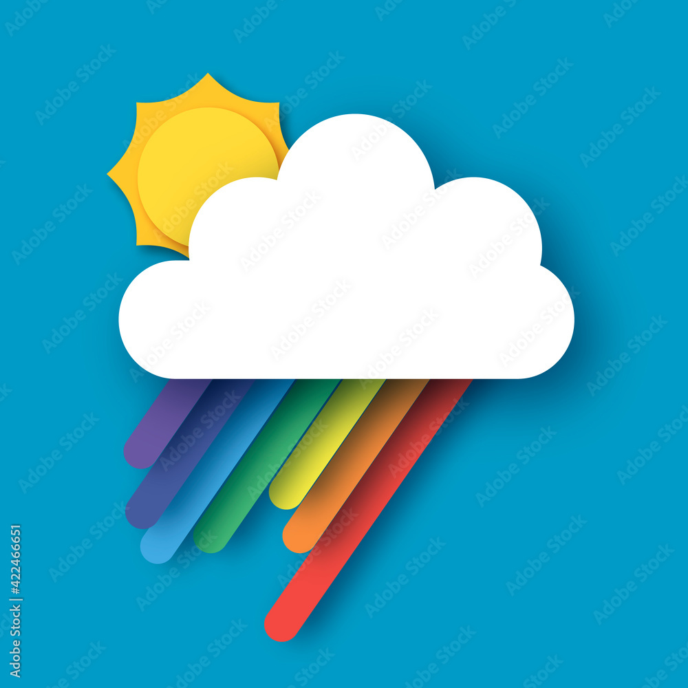 Sun and rainbow. Summer paper cut style. Sky cloud. Sun and rainbow. Summer paper cut style. Sky cloud.