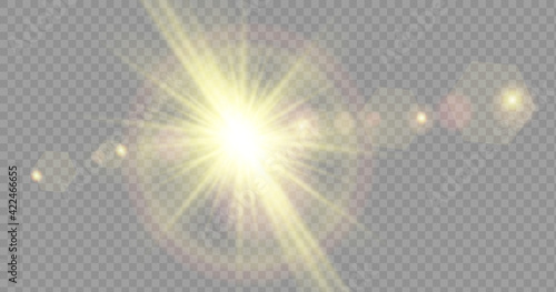 Sunlight translucent special light effect design. Vector blur in radiance light. Isolated sunlight transparent background.