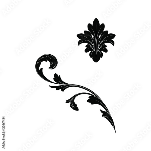 Vintage Ornament Element in baroque style with filigree and floral engrave the best situated for create frame, border, banner. It's hand drawn foliage swirl like victorian or damask design arabesque.