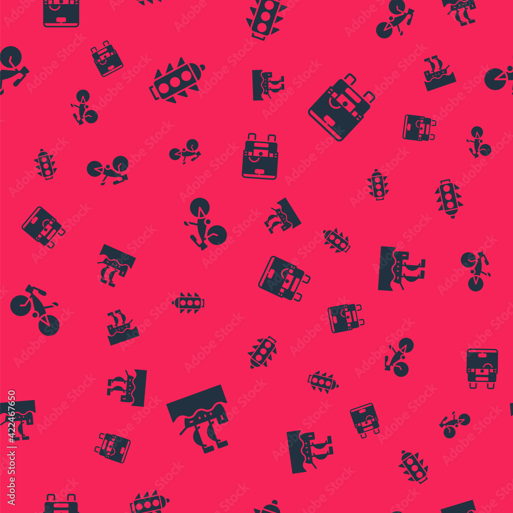 Set Sailboat, Traffic light, Bicycle and Bus on seamless pattern. Vector Set Sailboat, Traffic light, Bicycle and Bus on seamless pattern. Vector