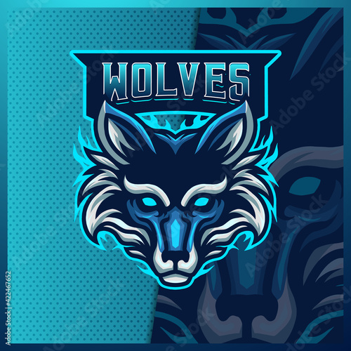 Wolf Fox Jackal mascot esport logo design illustrations vector template, Blue Fox logo for team game streamer youtuber banner twitch discord