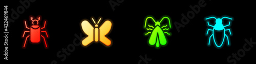 Set Beetle bug, Butterfly, Clothes moth and Cockroach icon. Vector