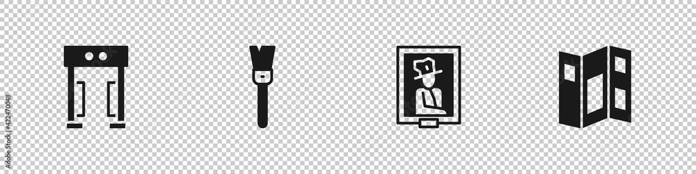 Set Metal detector, Paint brush, Portrait museum and Museum guide brochure icon. Vector Set Metal detector, Paint brush, Portrait museum and Museum guide brochure icon. Vector