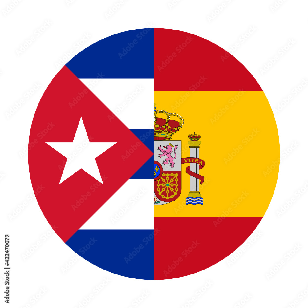 Obraz premium round icon with cuba and spain flags isolated on white background 