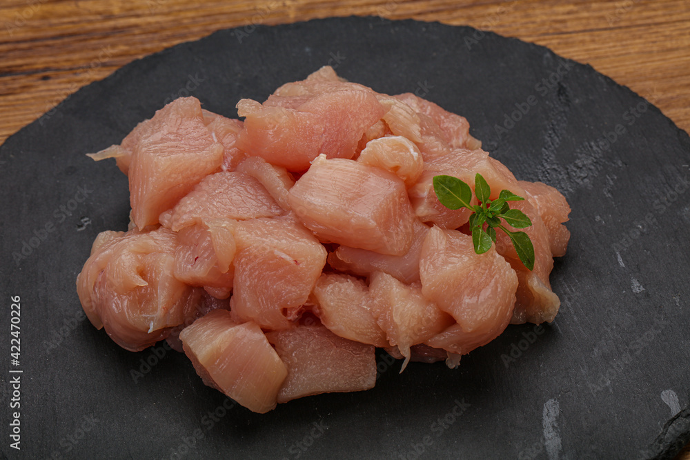 Raw diced chicken for cooking