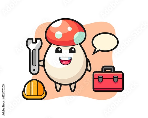 Mascot cartoon of mushroom as a mechanic