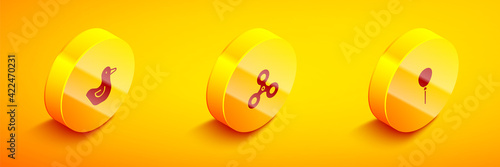 Set Isometric Rubber duck, Fidget spinner and Balloons with ribbon icon. Vector