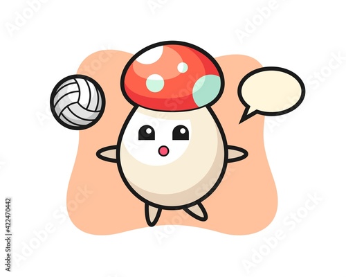 Character cartoon of mushroom is playing volleyball