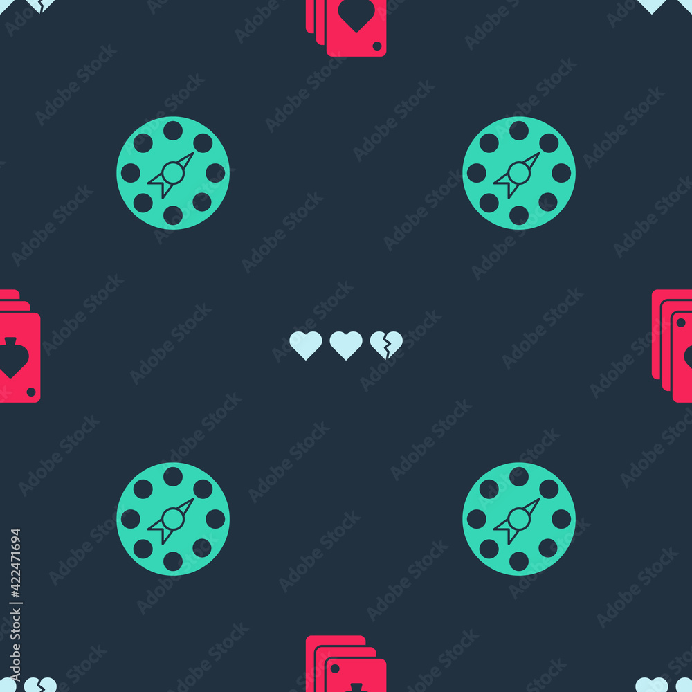 Set Playing cards, Hearts for game and Twister on seamless pattern. Vector Set Playing cards, Hearts for game and Twister on seamless pattern. Vector