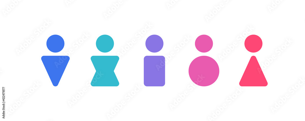 Gender equality and diversity concept. Vector flat illustration set. Colour collection of human silhouette icon isolated on white background. Design element Gender equality and diversity concept. Vector flat illustration set. Colour collection of human silhouette icon isolated on white background. Design element