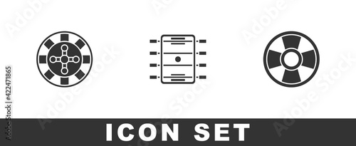 Set Casino roulette wheel, Hockey table and chip icon. Vector