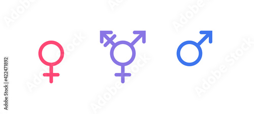 Gender equality and diversity concept. Vector flat illustration set. Man, woman and transgender icon symbol isolated on white background. Design element