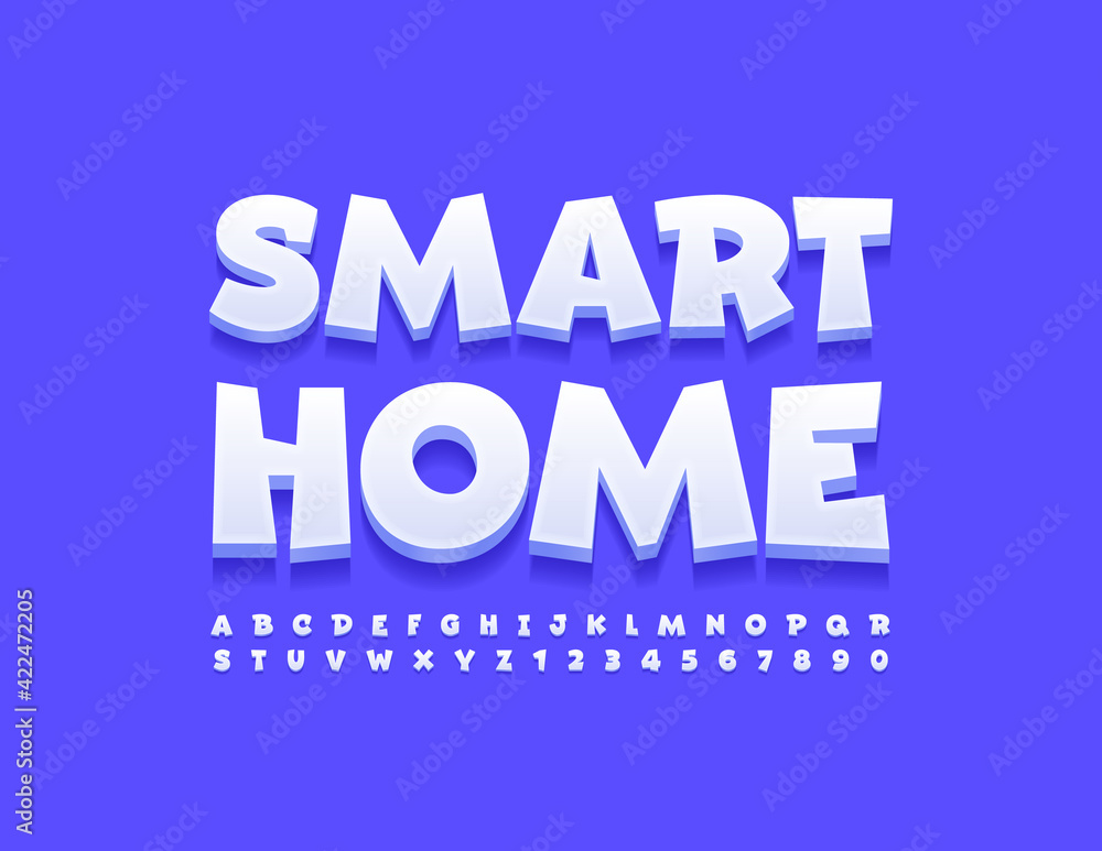 Vector modern emblem Smart Home. Trendy white Font. Creative Alphabet Letters and Numbers set