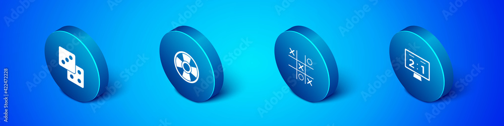 Set Isometric Game dice, Tic tac toe game, Sport mechanical scoreboard and Casino chip icon. Vector Set Isometric Game dice, Tic tac toe game, Sport mechanical scoreboard and Casino chip icon. Vector