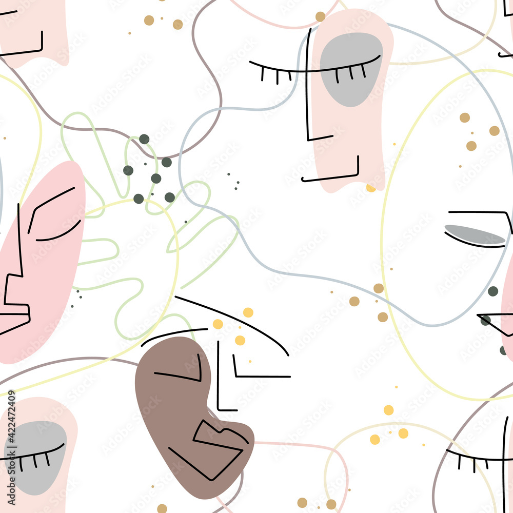 Woman Face line. Abstract drawing seamless pattern Woman Face line. Abstract drawing seamless pattern