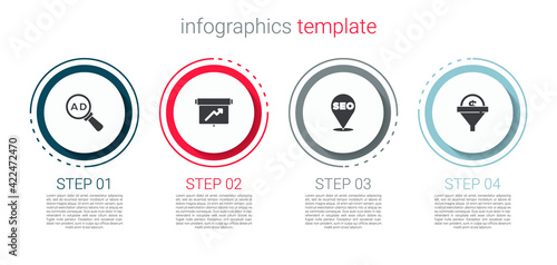 Set Advertising, Board with graph chart, SEO optimization and Lead management. Business infographic template. Vector