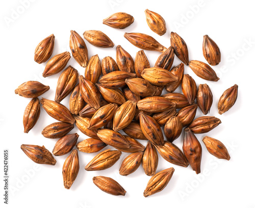 pile of Barley Tea, isolated on pure white background, overhead view