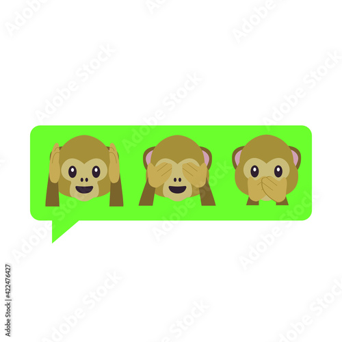 Green speech bubble with monkey emojis vector