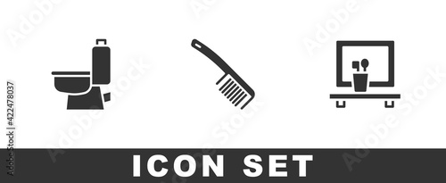 Set Toilet bowl, Hairbrush and Washbasin mirror icon. Vector
