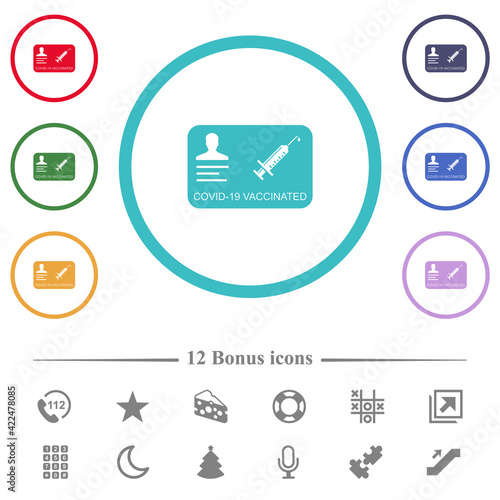 Covid 19 vaccinated flat color icons in circle shape outlines