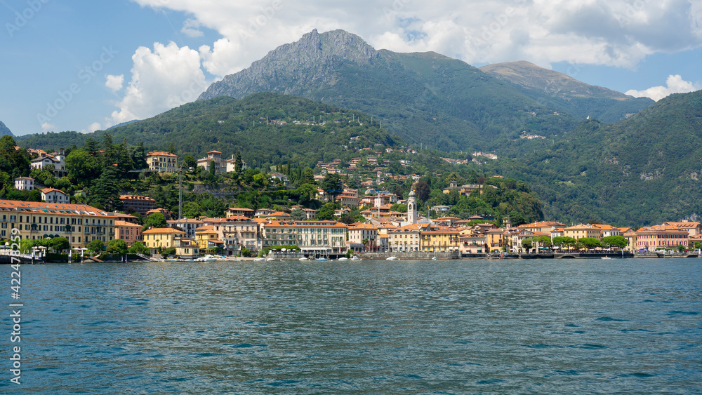 Menaggio, Italy. Amazing view of the village from the boat. Menaggio one of the most famous Italian place in Europe. Best of Italy. Como lake. Traditional Italian landscape