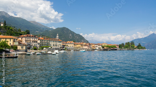 Menaggio, Italy. Amazing view of the village from the boat. Menaggio one of the most famous Italian place in Europe. Best of Italy. Como lake. Traditional Italian landscape