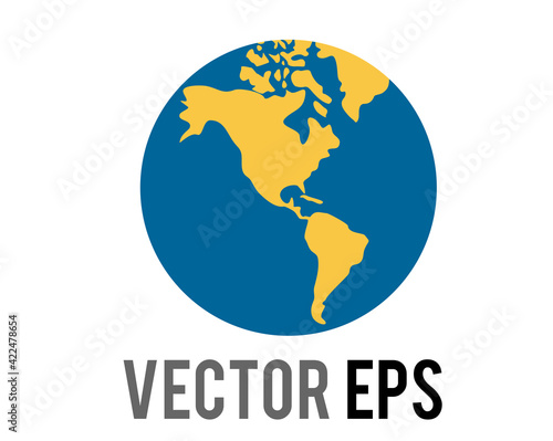 Vector globe showing Americas icon, showing North, South America in green against blue ocean