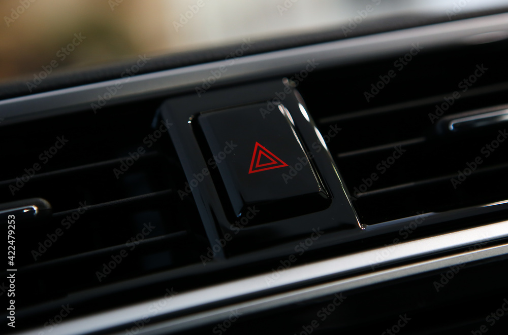 Emergency stop button in car. Warning of the danger and stop. Emergency stop button in car. Warning of the danger and stop.