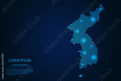 Abstract image Korea map from point blue and glowing stars on a dark background. vector illustration. Vector eps 10.