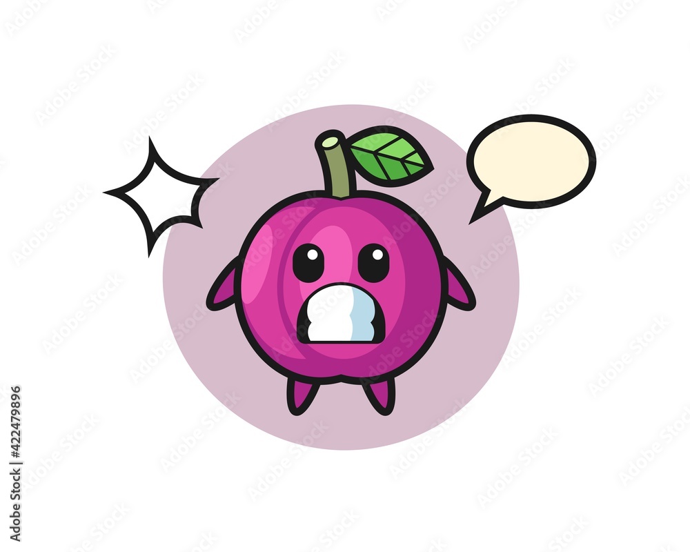 plum fruit character cartoon with shocked gesture plum fruit character cartoon with shocked gesture