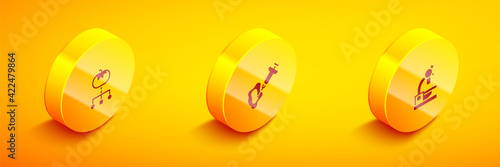 Set Isometric Genetically modified food, Syringe and Microscope icon. Vector