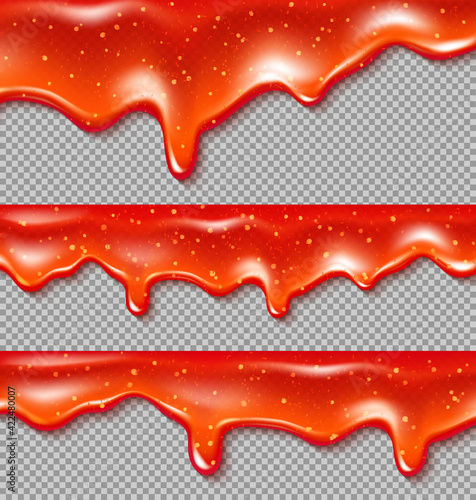 Dripping chili sauce drops liquid ketchup splashes