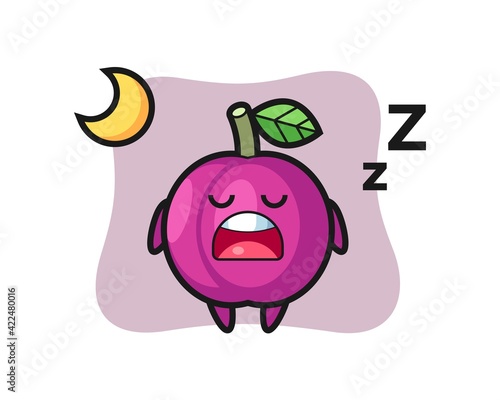 plum fruit character illustration sleeping at night