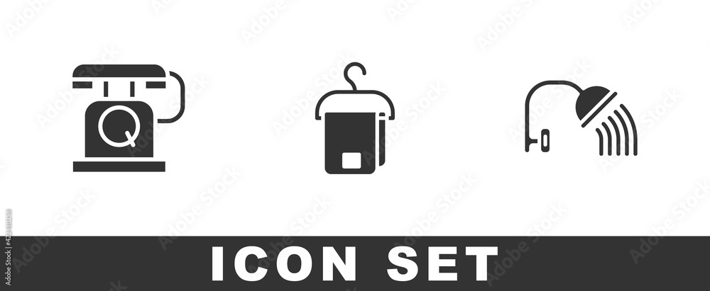 Set Telephone handset, Towel hanger and Shower head icon. Vector Set Telephone handset, Towel hanger and Shower head icon. Vector