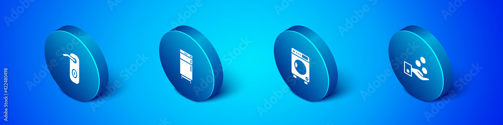 Set Isometric Door handle, Washer, Paying tips and Refrigerator icon. Vector Set Isometric Door handle, Washer, Paying tips and Refrigerator icon. Vector