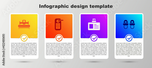 Set Bedroom, Digital door lock, Identification badge and Hotel slippers. Business infographic template. Vector