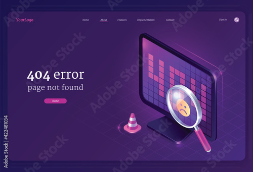 Vector banner with 404 error, page not found