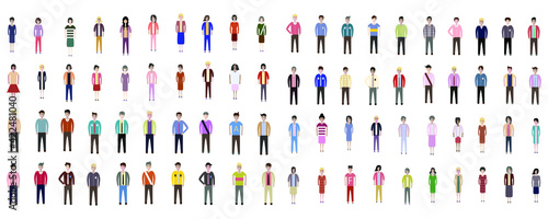 Multiethnic group of working people standing together on white background, diversity and multiculturalism. Set of full body diverse business people. Working man and woman
