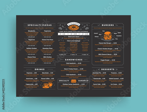 Pizza restaurant menu layout design brochure or food flyer template vector illustration