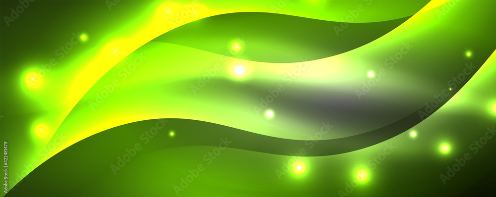 Shiny glowing neon wave, light lines abstract background. Magic energy and motion concept. Vector wallpaper template Shiny glowing neon wave, light lines abstract background. Magic energy and motion concept. Vector wallpaper template