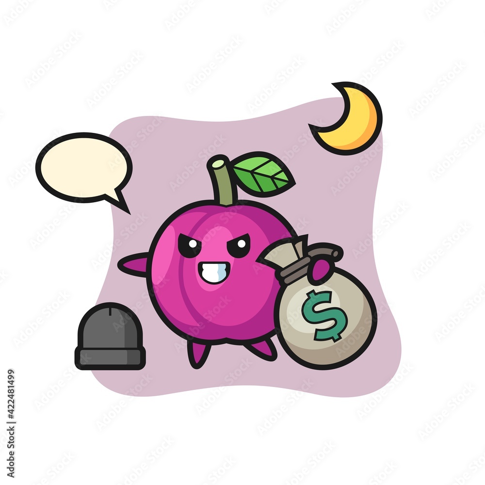 Illustration of plum fruit cartoon is stolen the money Illustration of plum fruit cartoon is stolen the money