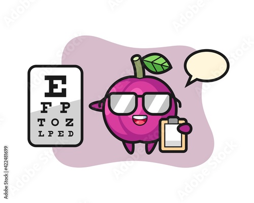 Illustration of plum fruit mascot as a ophthalmology