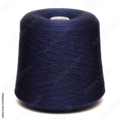 Colored yarn threads blue isolated