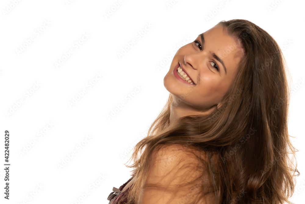 Portrait of young happy woman, isolated on white. Portrait of young happy woman, isolated on white.